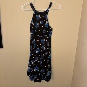Free People Women’s 4 Navy Blue White Floral Flowers‎ Dots Dress Straps
